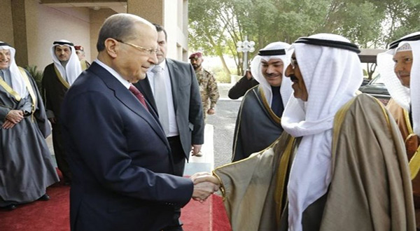 Lebanese President Michel Aoun and Kuwait's Emir Sheikh Sabah al-Ahmad al-Sabah